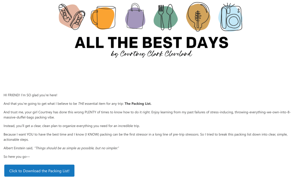 All the Best Days welcome email copy