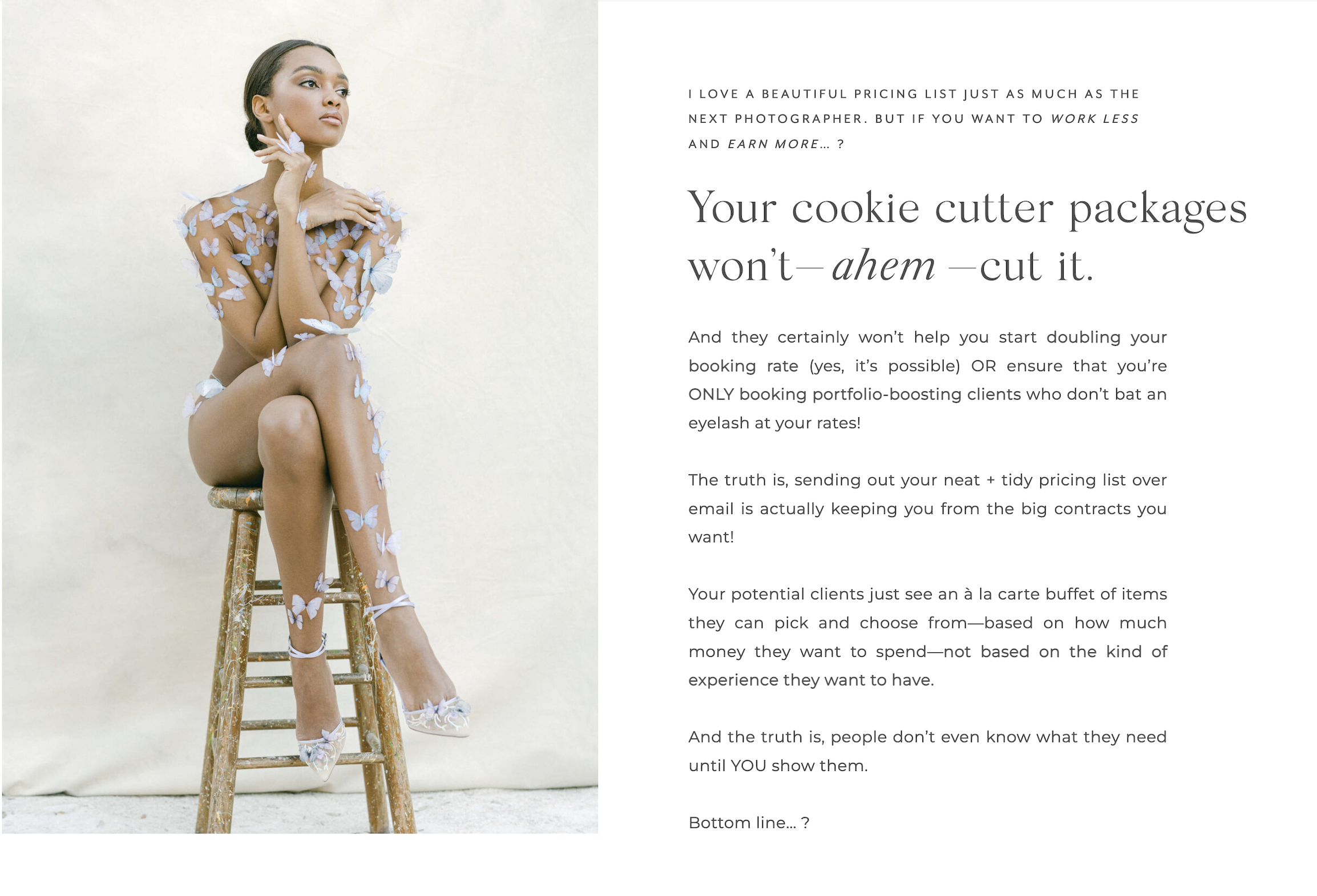KT Merry Pricing With Proposals workshop sales page with fashion editorial image