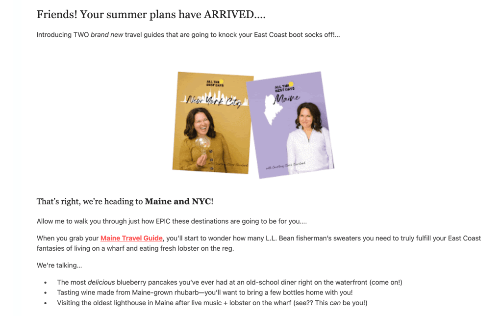 All the Best Days email excerpt for new travel guides