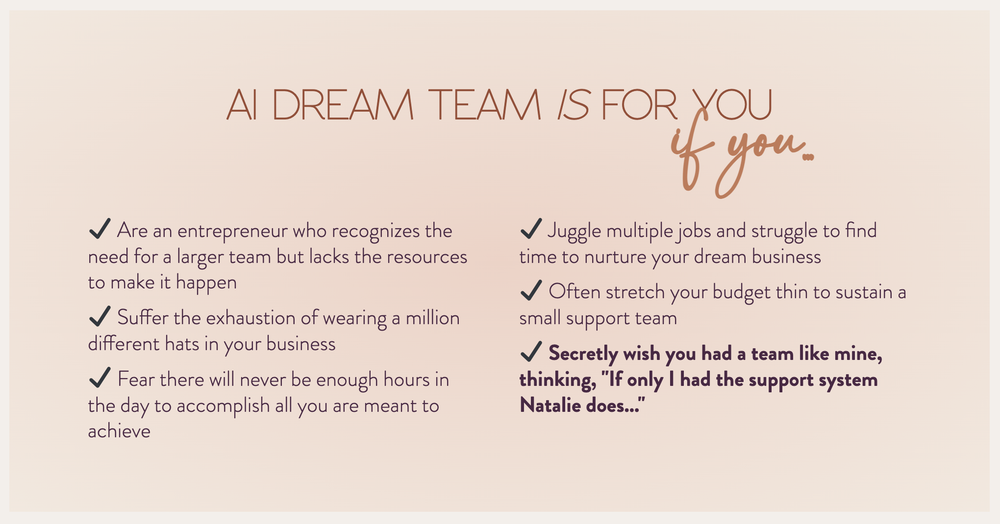 Natalie MacNeil AI Dream Team sales page right fit list