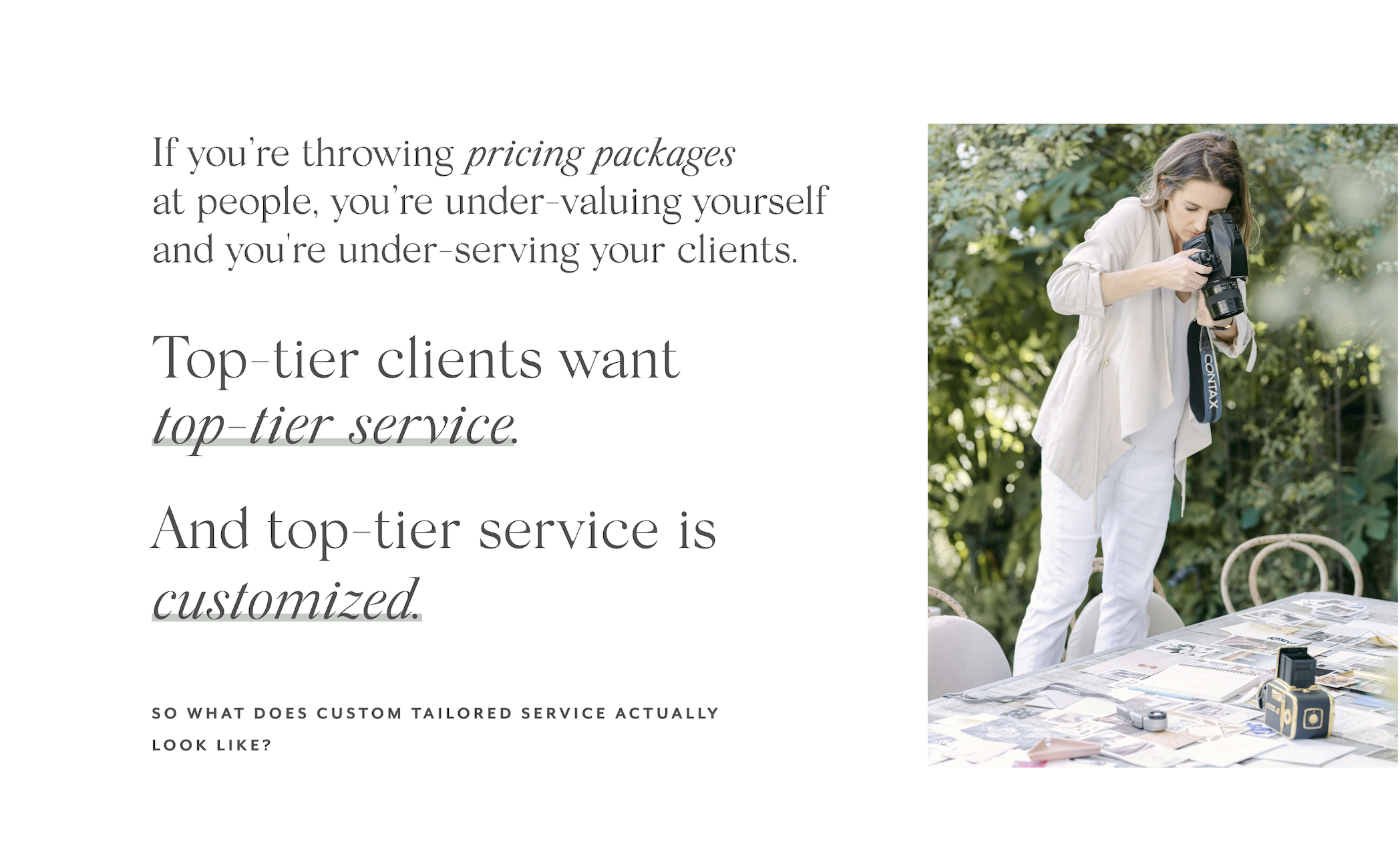 KT Merry Pricing Webinar Sales Page with KT taking photos