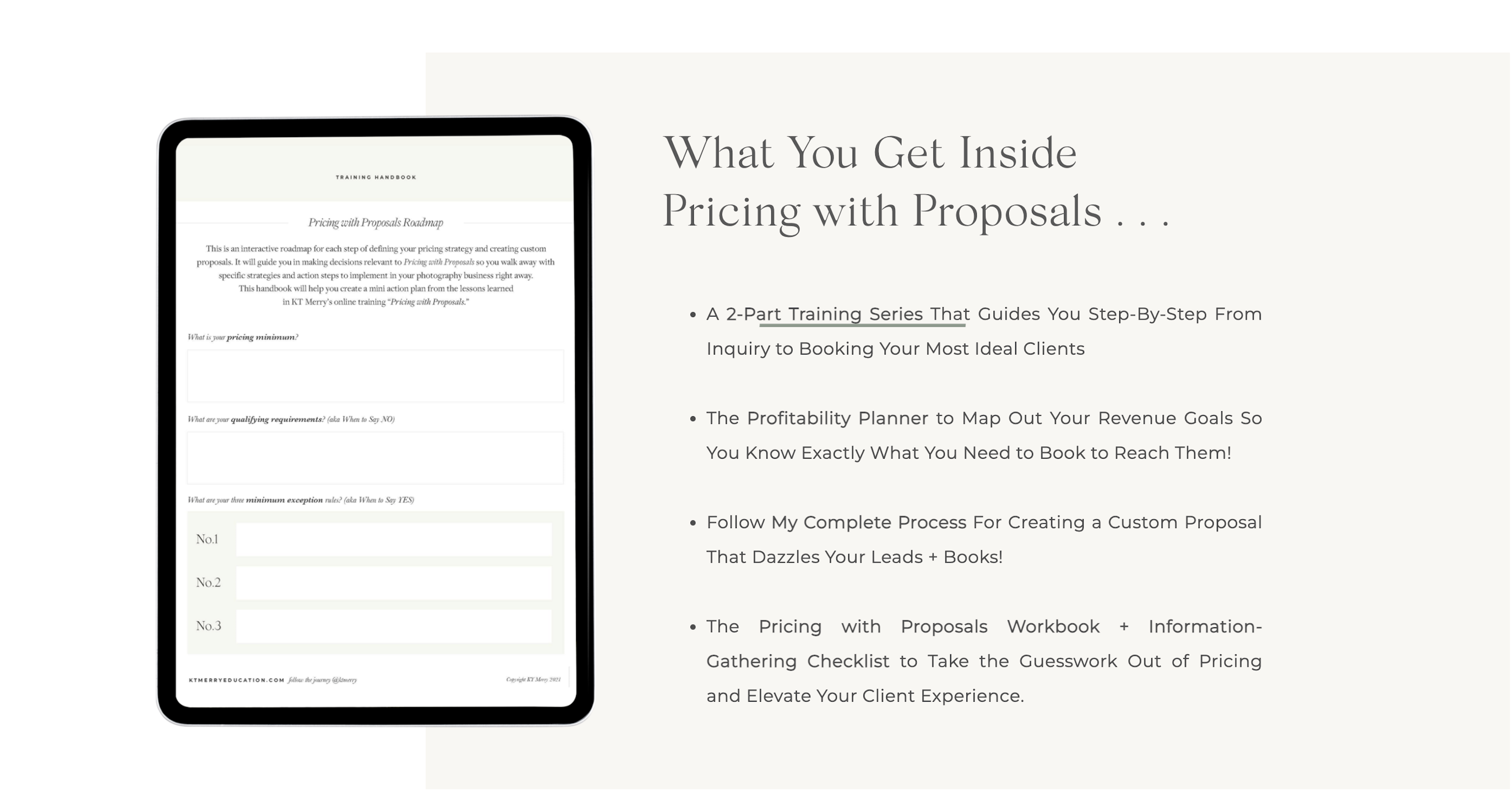 KT Merry Pricing With Proposals webinar deliverables on iPad